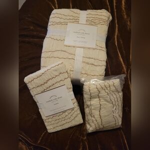 Ruched Voile Duvet Set in Cream with Contrast Stitching By POTTERYBARN